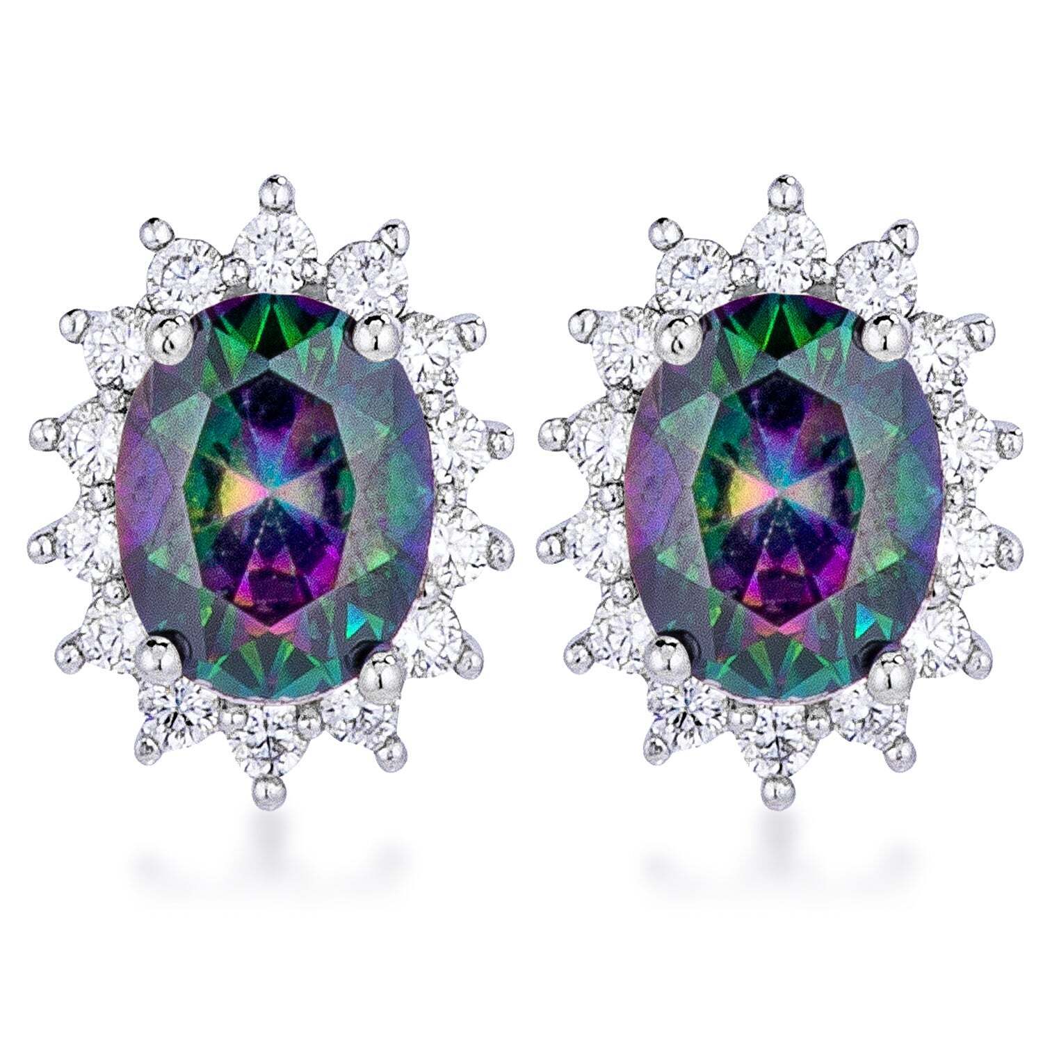 Simple Rhodium Plated 9mm Blue Green Cz Stud Earring 29$